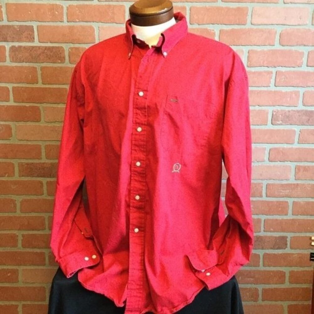 Tommy Hilfiger Vintage Button Front Shirt Size XL Red Flag Tag Crest Logo